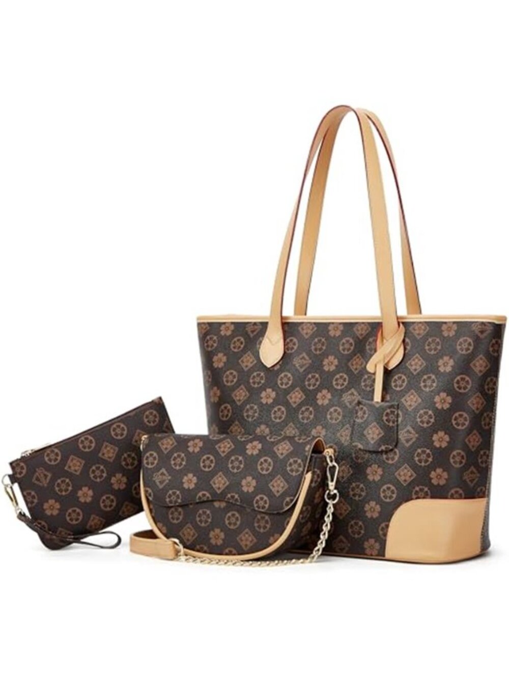 Womens PU Leather Tote Bag Set Hobo Crossbody Purse 3 Piece Handbag Collection